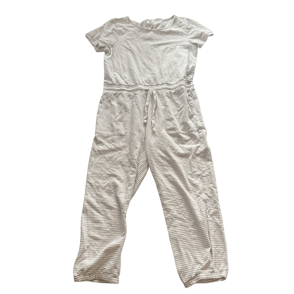 NWOT Hem &‎ Thread Women's Size L Jumper Romper Cotton Blend White Tan Stripe